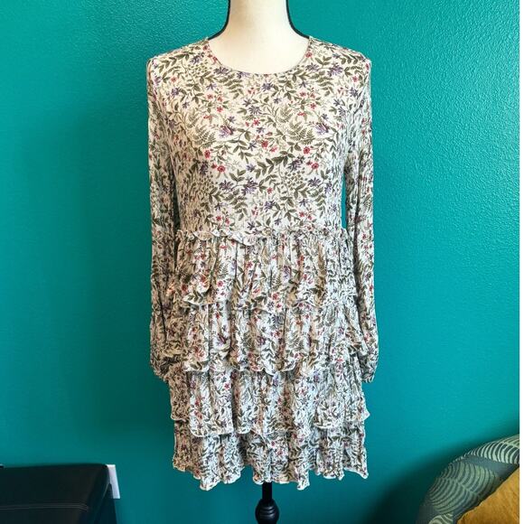 Urban Outfitters Cream Botanical Floral Tiered Dress Women's Small - Picture 8 of 11